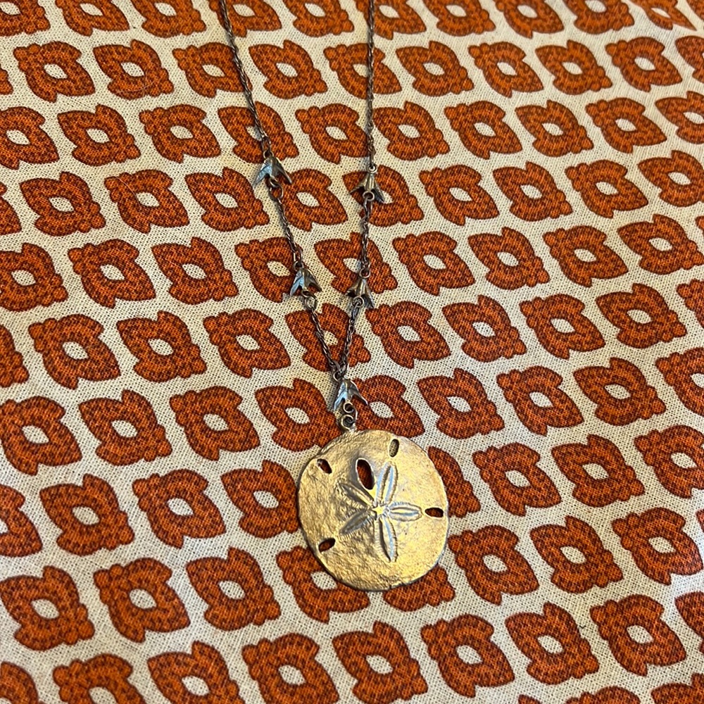 Sterling silver San dollar pendant with dove chain. Vintage